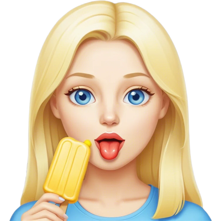 Blond woman with BLUE eyes licking yellow popsicle  emoji