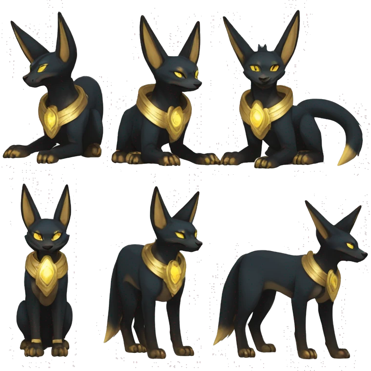 Black godly overpowered ethereal majestic Egyptian Lucario-Umbreon-Cat. Golden Anubis-Rings and yellow ring-markings. Full body emoji