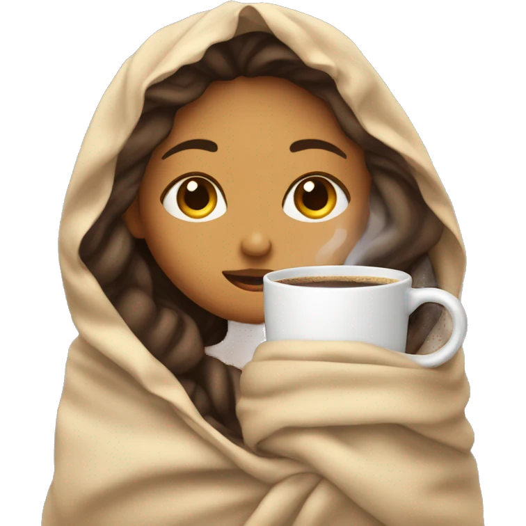 girl inside a blanket sipping coffee eyes closed emoji