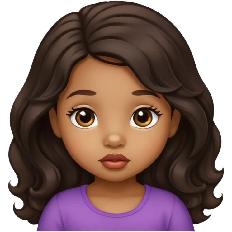 light brown skin tone, very adorable toddler, with big plump lips, long long lashes, black wavy long hair, brown eyes emoji