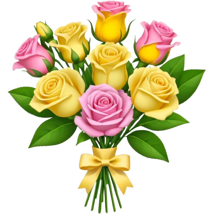 A mixed bouquet of four flowers, including pink roses and yellow lisianthus. emoji