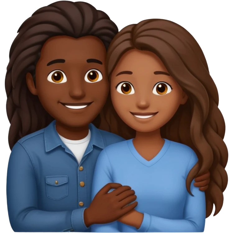 dark skin girlfriend hugs brown skin boyfriend with long hair  emoji