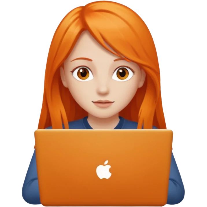 a girl who has a long orange hair is using a laptop emoji