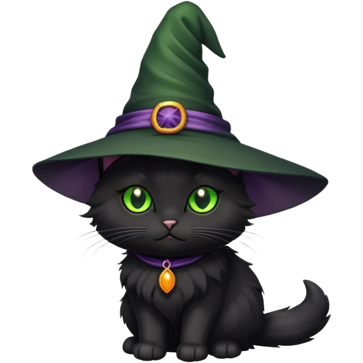 A black kitty with a wich hat emoji