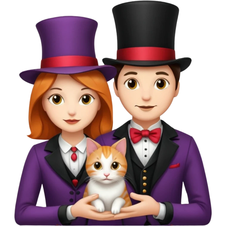 magician couple and their pet cat emoji