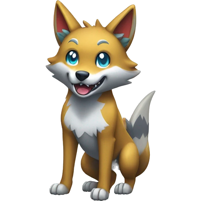Shiny Colorful Wolf-Pokémon with a shark tail and a shark fin on back Full Body emoji