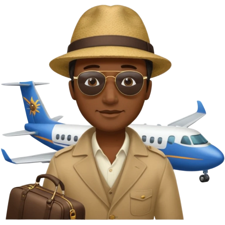 Visage homme créole réunionnais avec chapeau arrive avion emoji