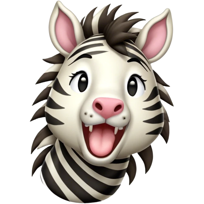Cinematic Cute Yawning Zebra Portrait Emoji, Head tilted slightly with a dramatic, wide-open yawn, showcasing a soft, downy striped fur with gently drooping ears, a long, elegant equine snout, and round eyes barely open in drowsy contentment, Simplified yet irresistibly adorable features, highly detailed, glowing with a soft, cozy glow, high shine, relaxed yet expressive, stylized with a touch of savannah charm, bright and endearing, soft glowing outline, capturing the essence of a sleepy yet affectionate zebra that feels like it could stretch out of the screen and curl up for a nap! emoji