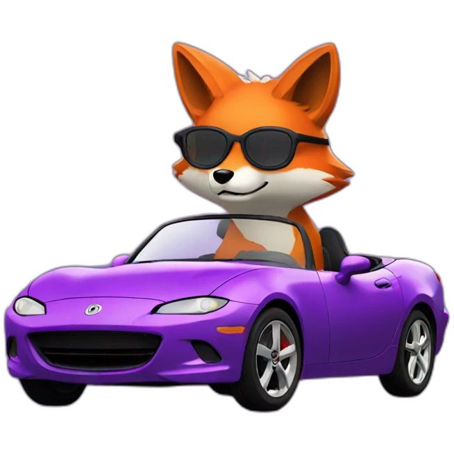 fox with glasses driving a purple miata emoji