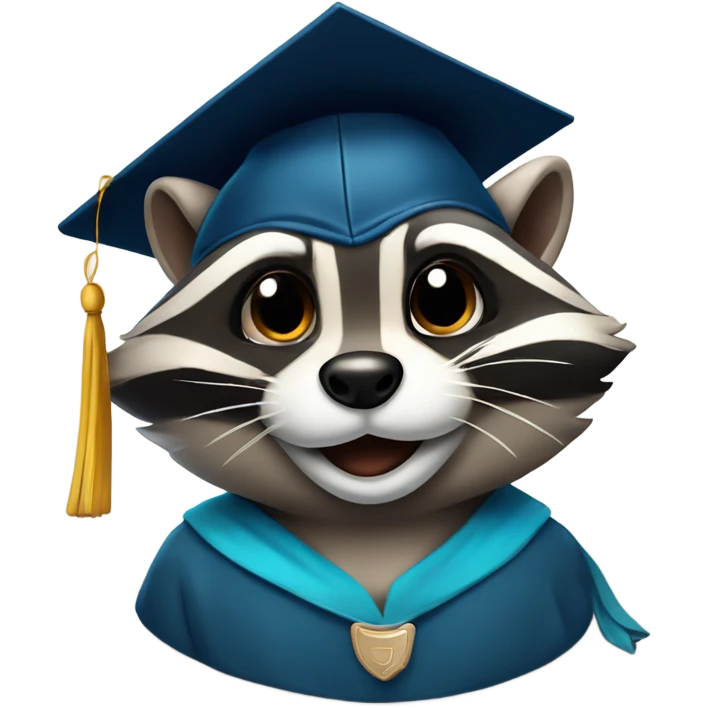 winking raccoon face with graduation hat emoji