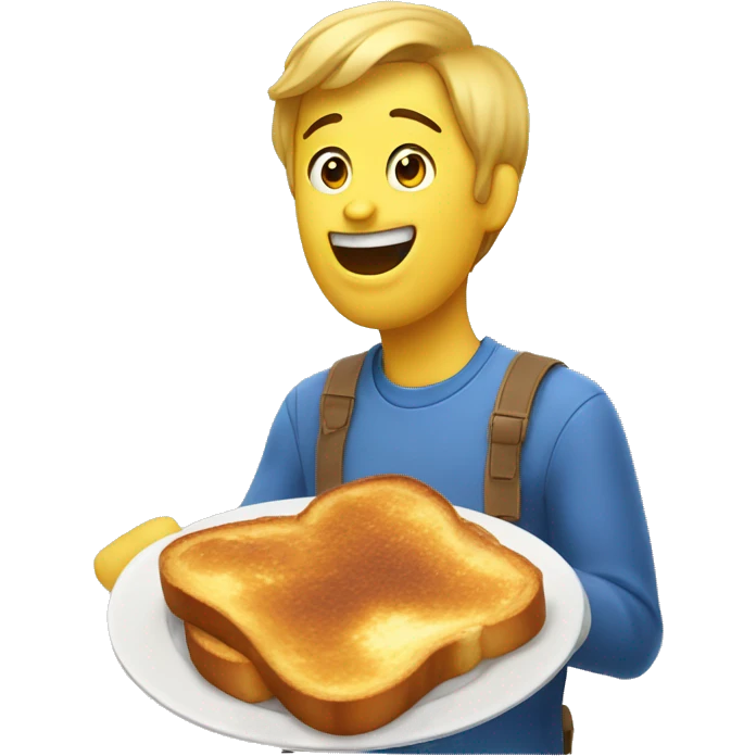 Normal yellow emoji, happily eating french toast, suprised. emoji