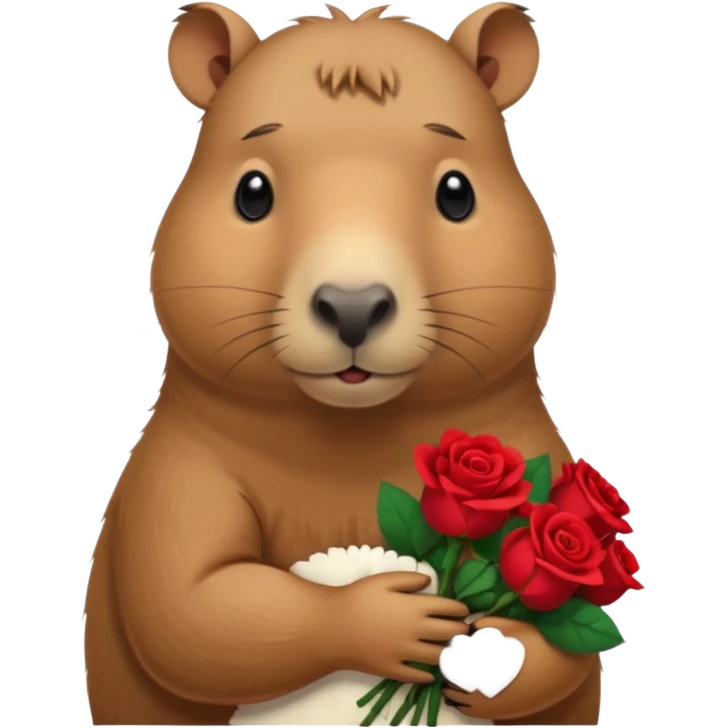 Cute capypara with sad puppy dog eyes holding roses  emoji