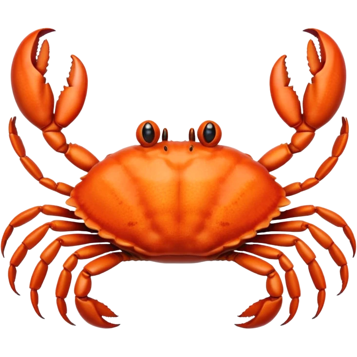 A high-resolution digital illustration of a crab, semi-realistic style. The crab is shown head on with a big smile  emoji