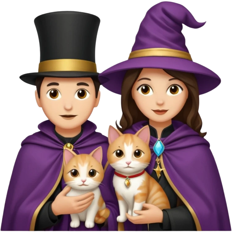magician couple and their pet cat emoji