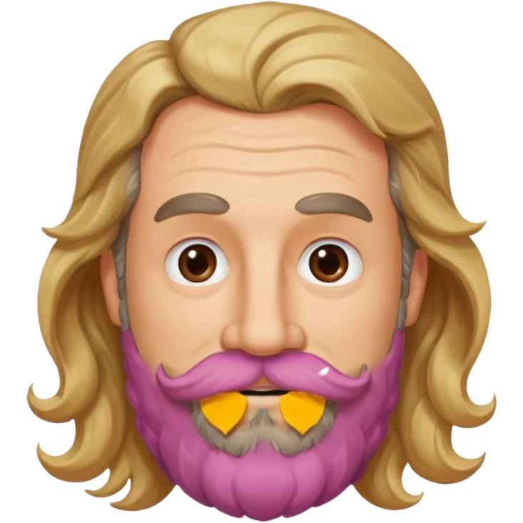 MID AGE MAN WITH LONG BLOND & bROWN WAVY HAIR; AND BROWN & GREY MOUSTACH AND BEARD, HAPPY EYES, ROSEY CHEEKS emoji