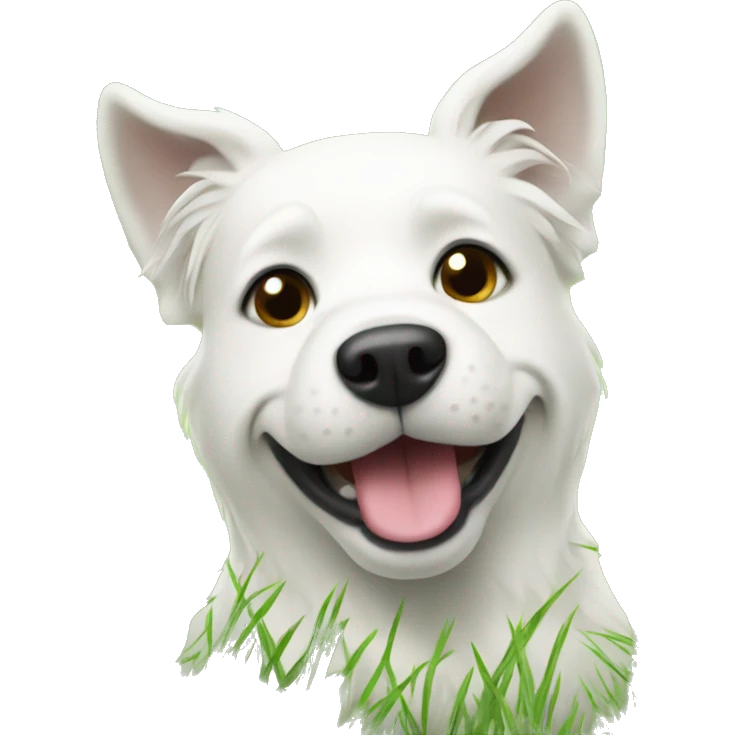 a white dog with grass emoji