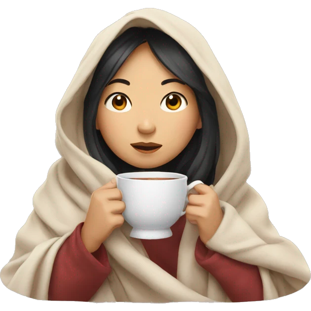 asian girl inside a blanket sipping tea emoji