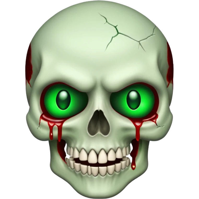 Bleeding skull with glowing green eyes and a sinister smile emoji