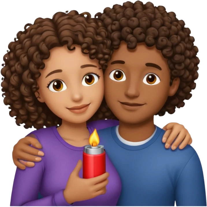 cuddling couple, male with lighter skin , deep brownskin girl with curly hair emoji