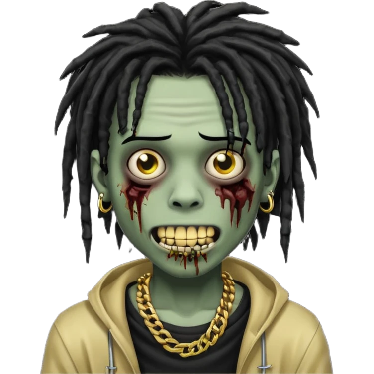 zombie emo black boy emoji with black dreads and gold grillz emoji