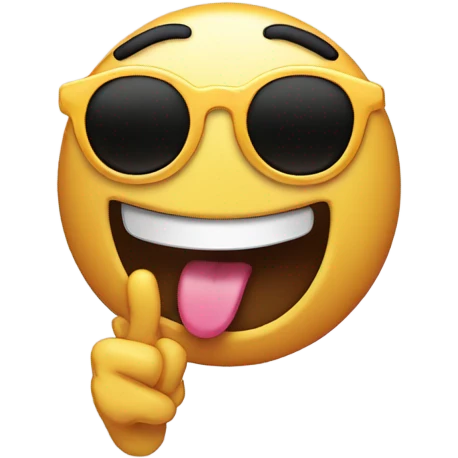 Smiling emoji with sunglasses that’s crying that’s throwing up a peace sign emoji