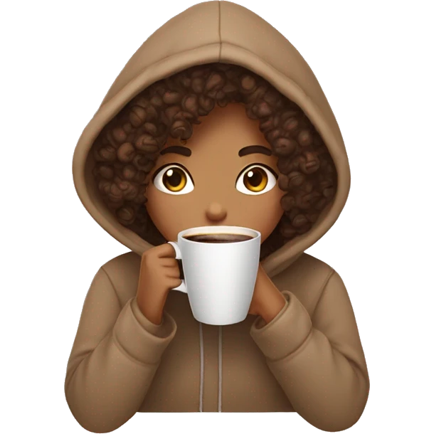 curly hair girl drinking coffee with a cozy hoodie on  emoji