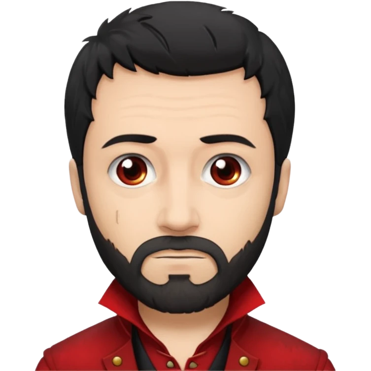 Jean Valjean From Les Miserables with light skin, gray eyes, Black Hair, red outfit emoji