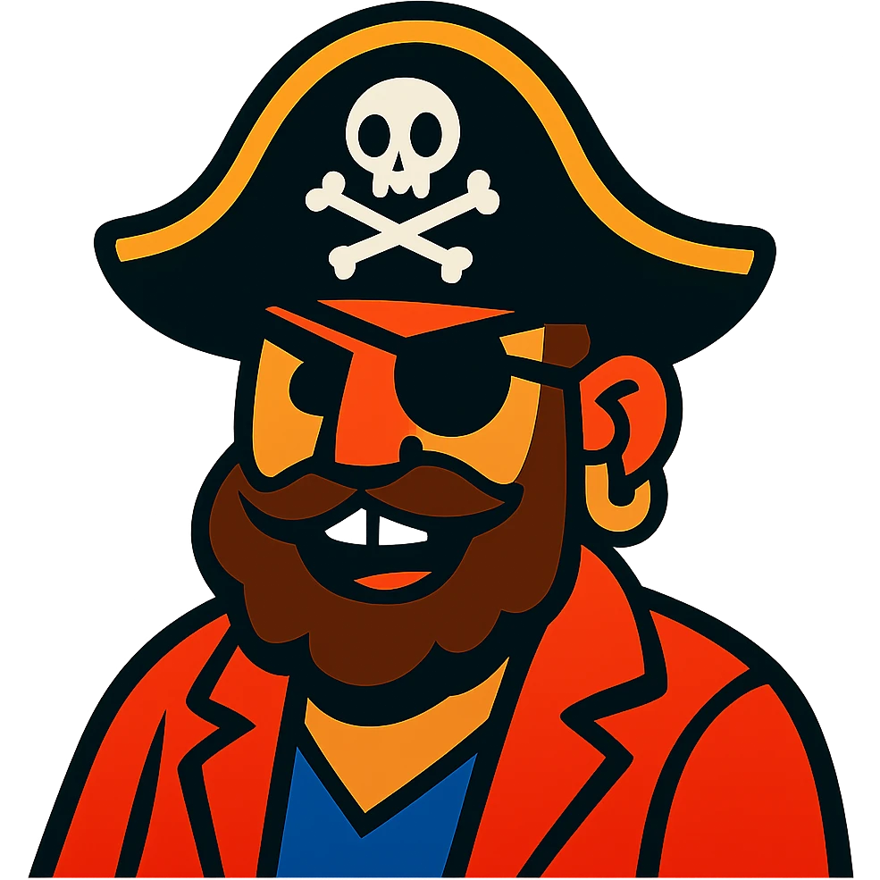 cartoonish pirate with eyepatch and hat emoji