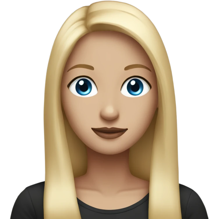 beautiful woman, long straight blonde hair, blue eyes, black t shirt emoji