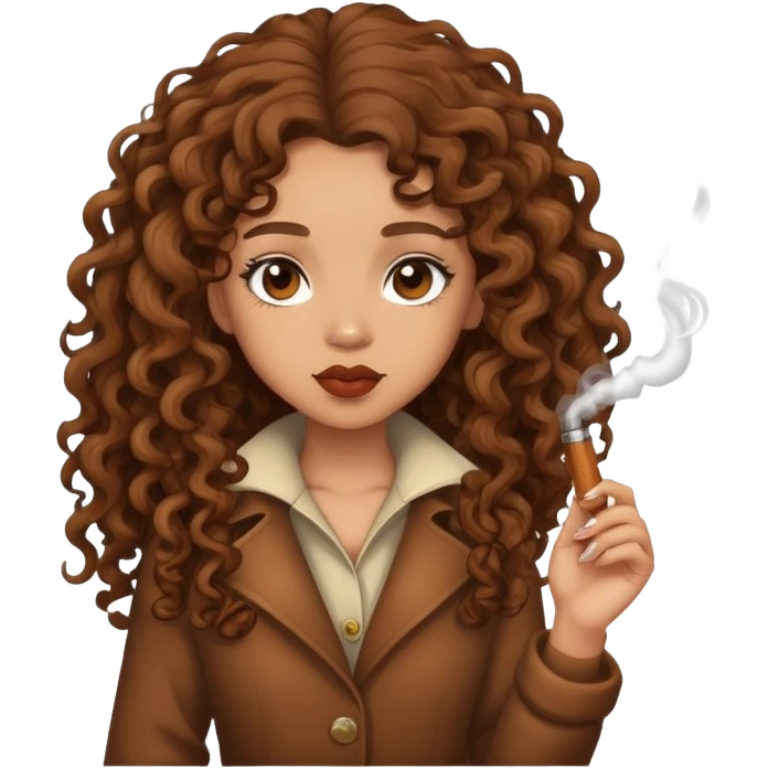 Lightskin girl with long brown curly hair smoking a wood emoji