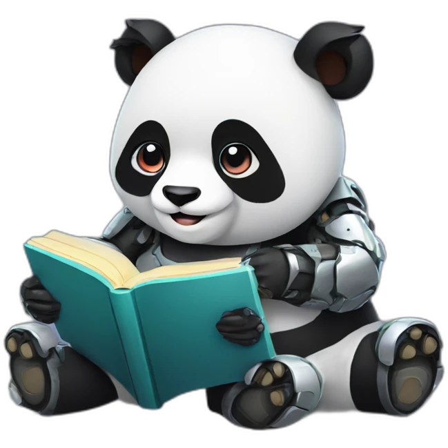 cyborg panda reading a book on ethereum emoji