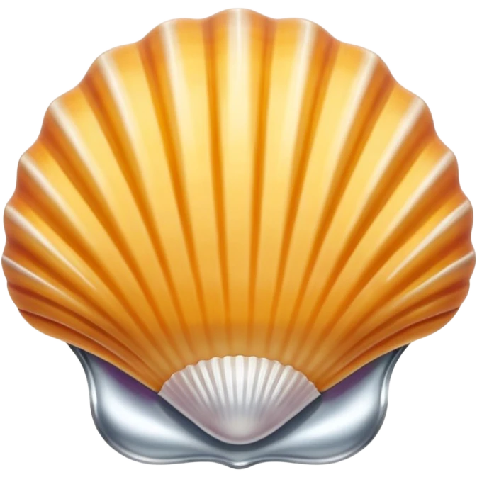 A seashell emoji made of polished silver chrome, smooth curved surface, reflective metallic highlights, elegant minimal design, iOS emoji style, centered, clean white background, soft lighting emoji