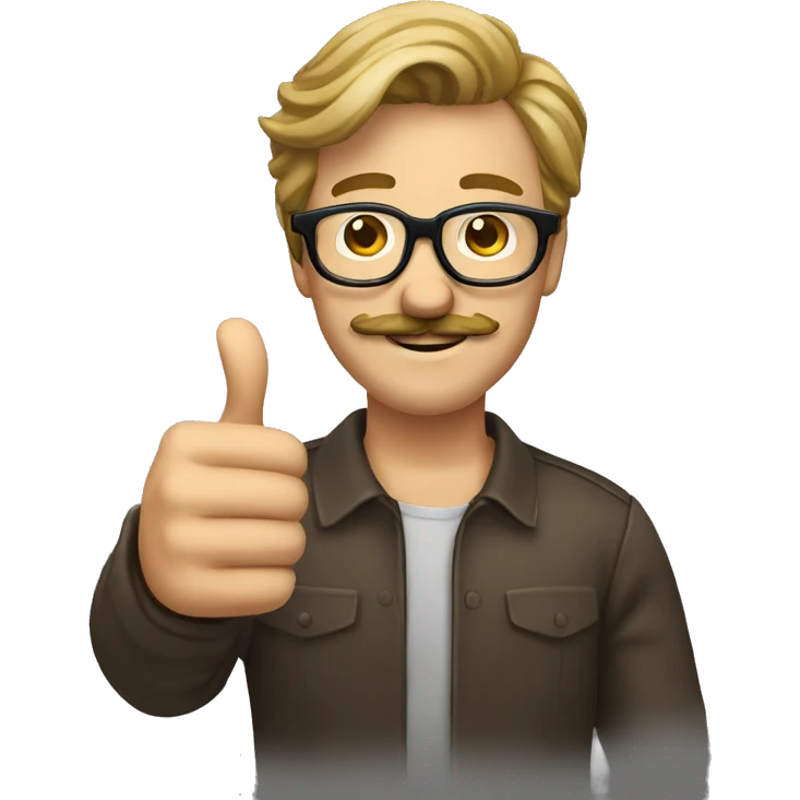 a guy with a big brown mustache, glasses, dark blonde hair, thumbs up emoji