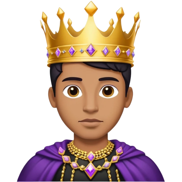 King, golden crown, black clothes, purple diamonds  emoji