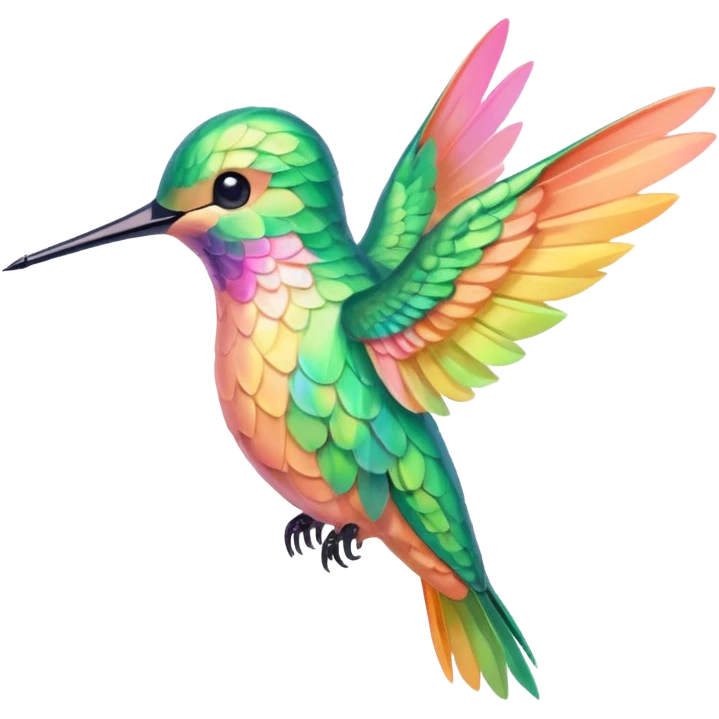 peach pink and yellow-green, mint humming bird emoji
