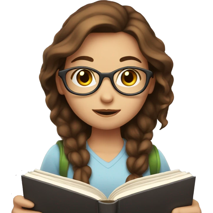 girl with brown hair and gases reading a book  emoji