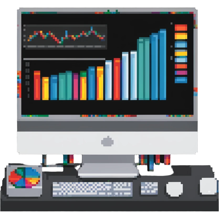 iMac computer with colorful bar charts on the screen emoji