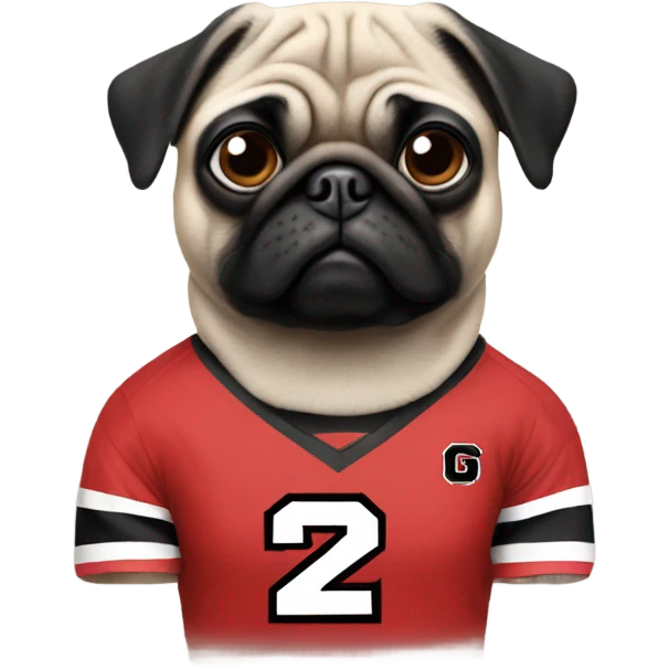 Pug wearing a university of Georgia jersey emoji