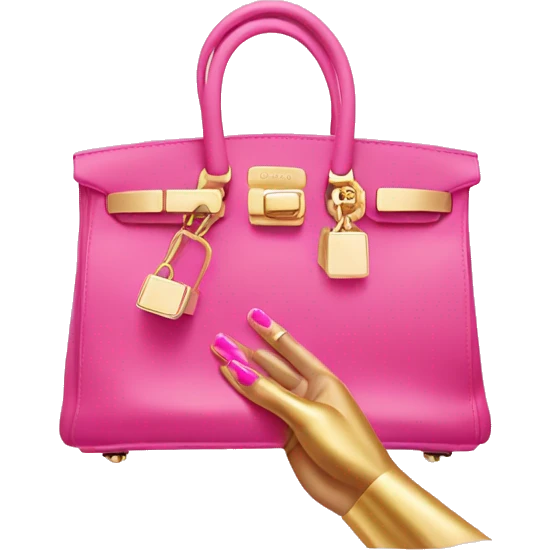 hand with gold nails holding pink birkin bag emoji