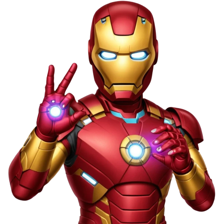 create an ironman with the infinity gauntlet emoji make it look really nice and make him snap his fingers with the infinity stone emoji