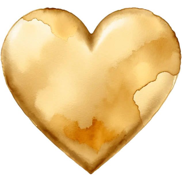 minimalist watercolor heart icon, monochromatic gold washes, soft bleeding edges, on textured white paper, serene and emotional, perfect for app icon, transparent background, flat lay --style raw --stylize 150 emoji