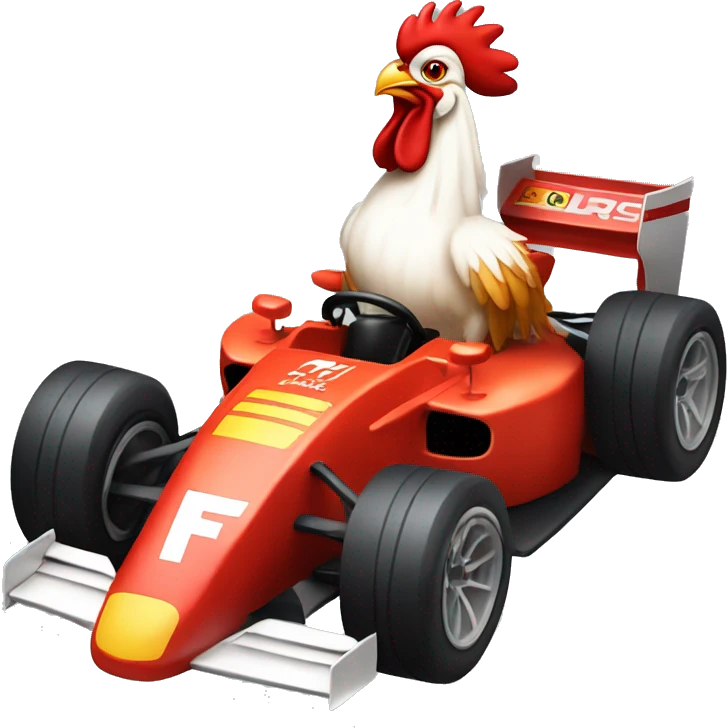 rooster riding a F1 car emoji