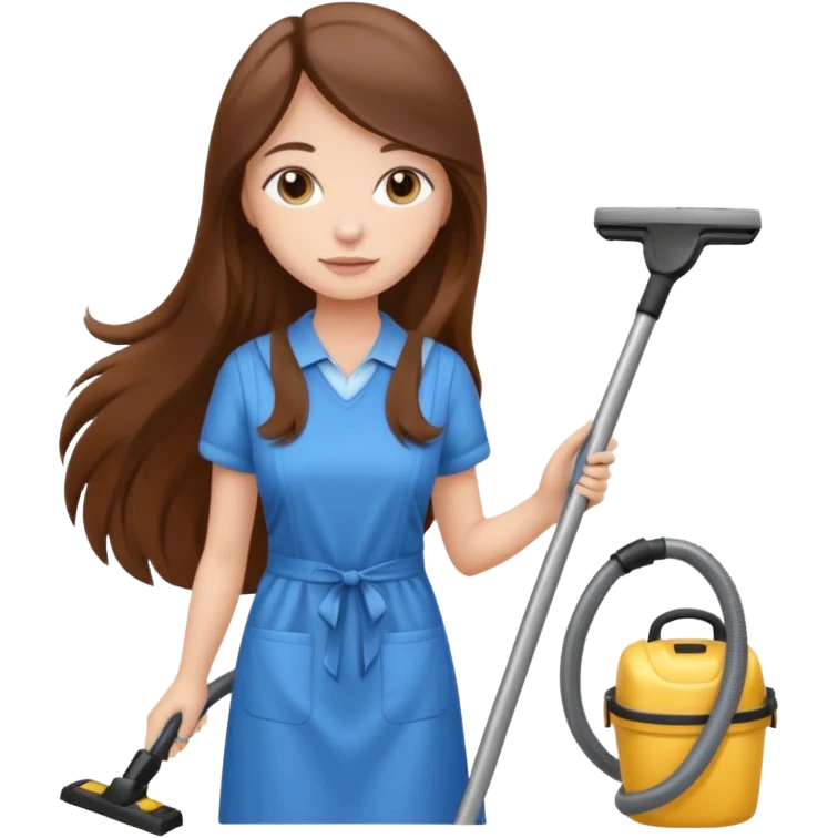 beautiful girl with long brown hair cleaning and vacuuming emoji