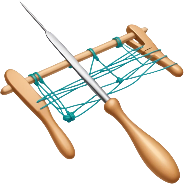Weaving icon, various types of weaving such as basket weaving, macramé, and loom weaving, showing intertwined threads or ropes, weaving tools like shuttle, crochet hook, and loom, minimalistic style, clean lines, transparent background. emoji