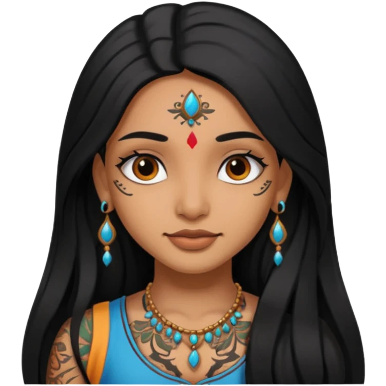 an ios genmoji for a pretty  indian girl with black long hair  tattooed, beautiful girl emoji