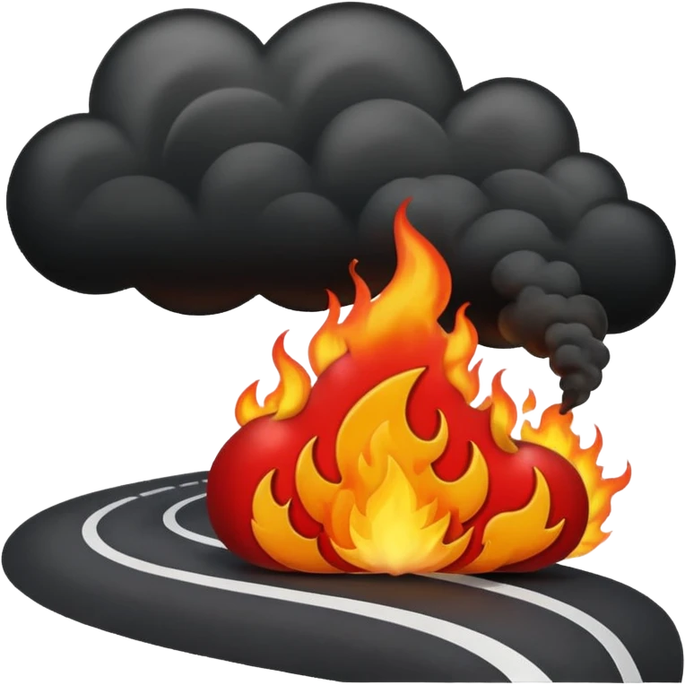 apple style emoji of a road with fire and smoke emoji