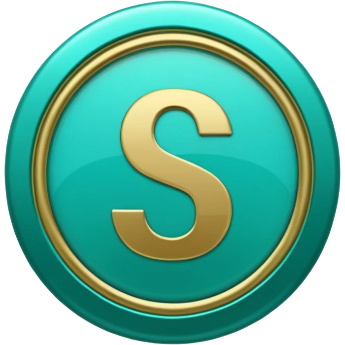 Create a custom emoji badge featuring a stylized, glossy letter “S”. Use the Platinum rank style from League of Legends: teal-green metallics, reflective surfaces, and a futuristic elegant frame. Vibrant and high readability.
 emoji