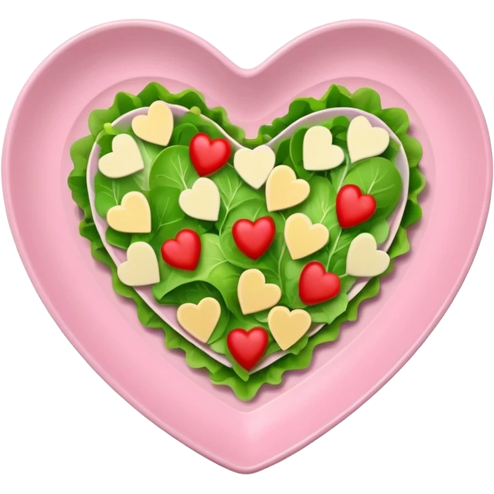 green salad in a light pink heart shaped plate emoji