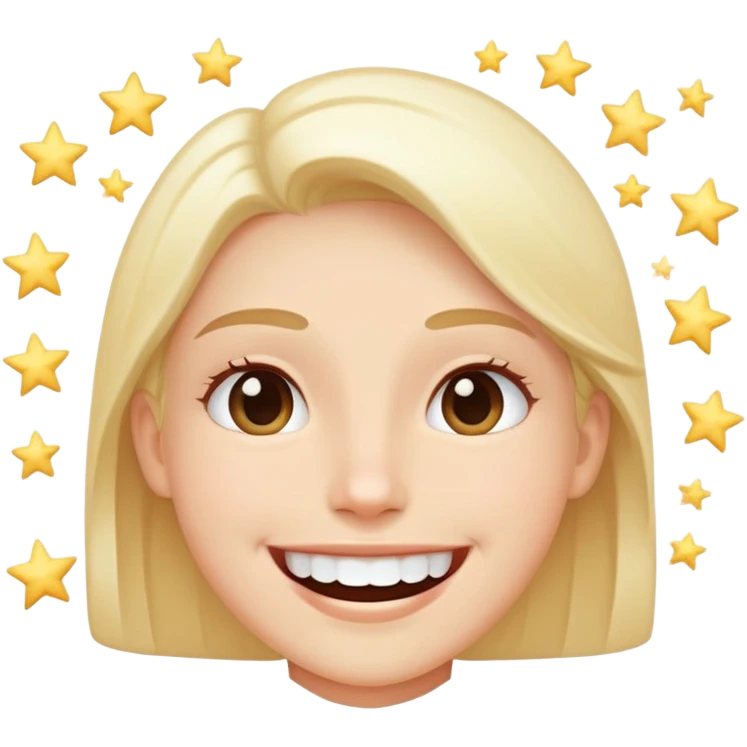 una sonrisa, con sientes blancos y brillantes, y un poco de estrellas alrededor como resplandor emoji
