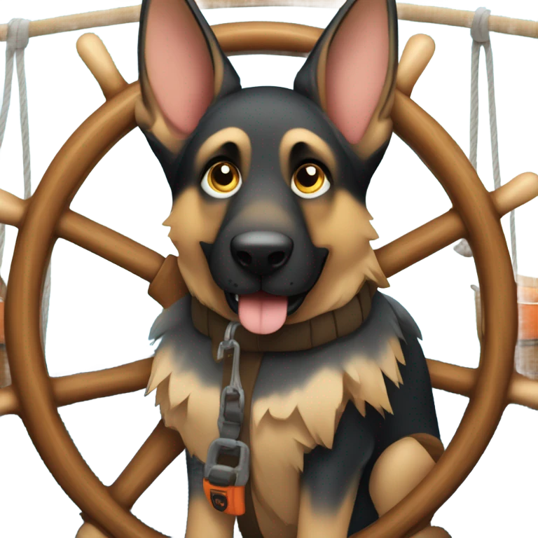 German shepherd driving a boat emoji